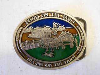 Gorgeous Enameled Top Belt Buckle. Food on the Table Begins on the 