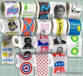 50 assorted toilet paper rolls   Clinton, Obama, Palin, Wet Fart 