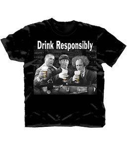 THE THREE STOOGES DRINK RESPONSIBLY T SHIRT NEW 