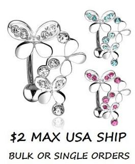 TOP DOWN 3 BUTTERFLY BELLY NAVEL RING REVERSE GEMS B497