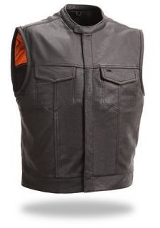 Mens Leather Single Back Panel Concealed Carry SOA Club Motorcycle 