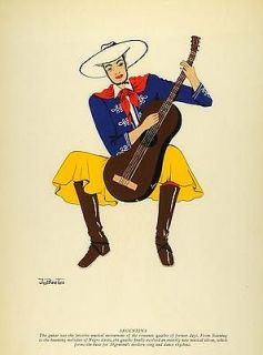   Lithograph Argentina Guitar Gaucho Costume Poncho Chiripa Hat J Bartas