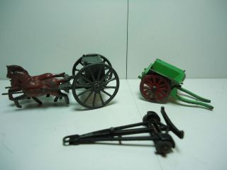 Lot of Vintage Lead French Horse Drawn Limber, Cart & Trailer