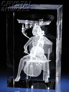 CELLIST GIRL* 3D Laser Etched Crystal Figurine G1215s