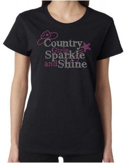 Country Girls Sparkle and Shine Rhinestone Womens SS T Shirts S 3XL 