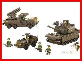 Army Battle Land Force Tank & Truck Set with Minifigures Building 