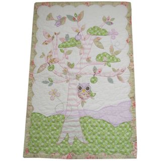   GIRLS COT/COT BED QUILT PATCHWORK TREE, BIRDS & OWL WITH FLORAL BORDER
