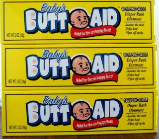 Butt Aid Diaper Rash Ointment Tubes ~ 16% Zinc Oxide