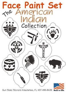10 Piece Face Paint Stencil Set Indian Tribe Drum