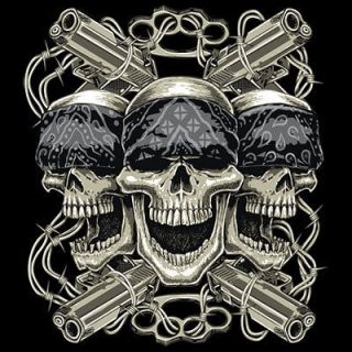 Skull T Shirt Thug Life Skulls Guns Barb Wire Brass Knuckles Tee