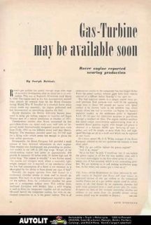 1953 Rover Gas Turbine Engine Article