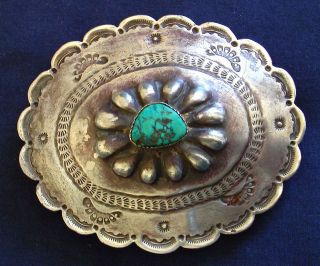   , SILVER, STAMPED, DOMED, TURQUOISE CAB, MANS VINTAGE, CONCHO BUCKLE