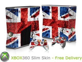 Xbox 360 Slim Console Union Jack Vinyl Sticker Skin & 2 Pad skins   UK 