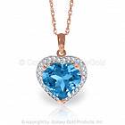 Natural Blue Topaz Gemstone 29 Genuine Diamonds Pendant Necklace 14K 