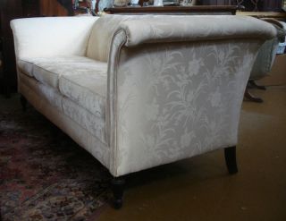   ca.1912 Chesterfield Edwardian Damask Jacquard Upholstered Sofa Settee