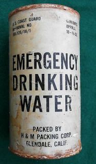 EMERGENCY DRINKING WATER Wax coated full can from US COASTGUARD
