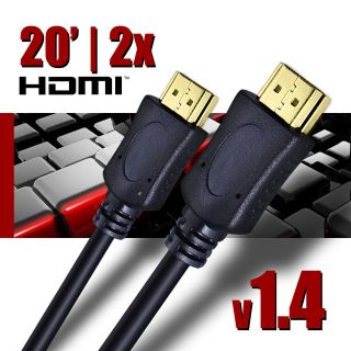 Lot of 2 Premium 20ft HDMI Cable 20 ft 1.4  Gold  Ethernet  3D 