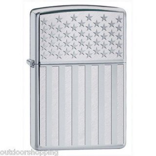   CHROME AMERICAN FLAG AUTHENTIC ZIPPO   USA Refillable Fluid Lighter