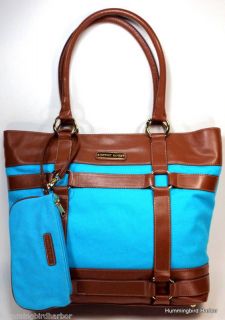 Jeffrey Banks Turquoise Canvas Tote Bag with Wristlet NIP