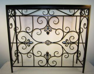 French Iron Scroll W/ Fleur De Lis & Cage Console Table
