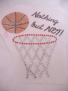 Bling Basketball Basket Iron On Hot Fix Rhinestone Rhinestud Transfer 