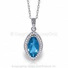 Natural Blue Topaz Gemstone 30 Genuine Diamonds Pendant Necklace 14K 