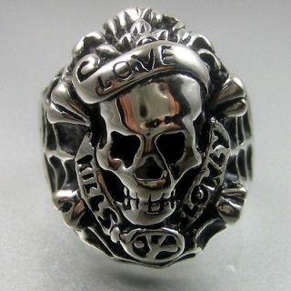  Black Silver Love Kills Slowly Stainless Steel Skull Ring Size 11