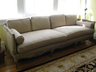 Vintage French Provincial Sofa Newly Upholstered Burlap Fabric
