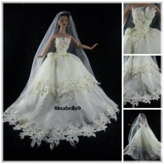   Gene Tyler Outfit handmade Wedding Bride Dress Gown with Veils #15