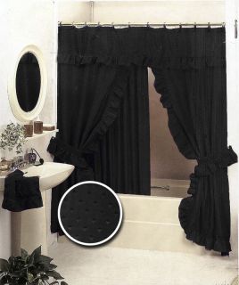 New Double Swag Fabric Shower Curtain Set Black Valance