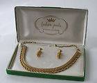   GOLD MESH & BEADED NECKLACE + MATCHING DANGLE EARRINGS   VINTAGE 60s