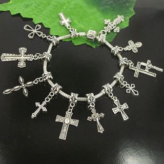Vintage Tibetan Silver Mix style Cross Charms dangle beads Bracelet