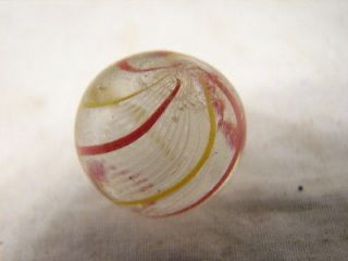   VINTAGE HAND MADE CAGED SWIRL LATTICINO MARBLE RED YELLOW TOY GAME E