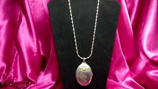 LARGE Antique Victorian LOCKET Nickel Silver/925 Sterling Chain *Read 