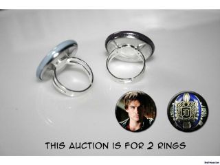 Vampire Diaries ring crest Damon Salvatore set of 2 adjustable rings