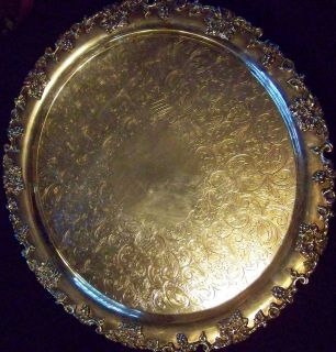   SHEFFIELD STYLE SILVER GRAPE VINTAGE BORDER MASSIVE FOOTED ROUND TRAY