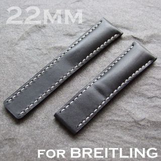 Genuine Leather Watch Strap for Breitling Deployment, White stitching 