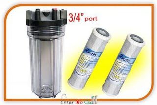 Whole House Water Filter Housing 3/4 Ports & 2 Carbon Filter Standard 