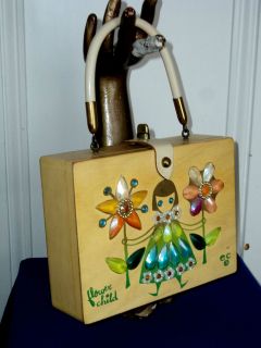 Fabulous 1950s Enid Collins Flower Child Wooden Box Bag~Mint 