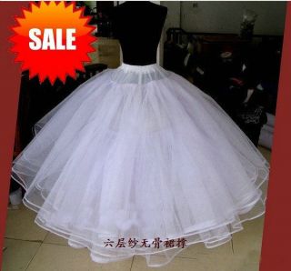 White 6 Layer No Hoop bridal Petticoat Underdress yarn Underskirt 