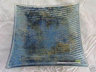   Handmade Fused Glassware Dish Plate Blue Jeans Serving Israel MTJ