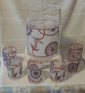 Acrylic Ice Bucket with 6 Glasses   Nautical Theme