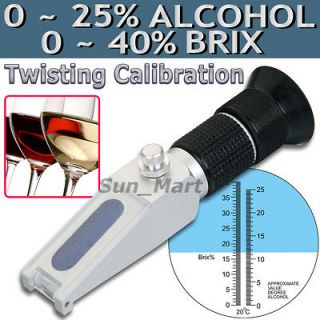 New Wine Alcohol Grape Refractometer 25%VOL 40% Brix Portable Twisting 