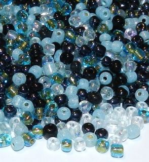 Northern Lights Crystal, Blue & Black 6/0 4mm Glass Seed Bead Mix 1oz 