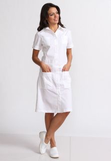   Cassidy Button Front 4 Pocket WHITE Nurse Uniform Scrub Dress XS 3XL