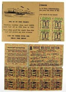 World War II Fuel Oil Ration and Gasoline Ration Stamps 