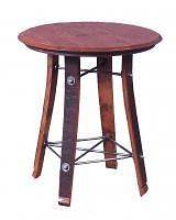   WINE BARREL STAVE TOP SIDE TABLE W/ WROUGHT IRON SUPPORT RINGS