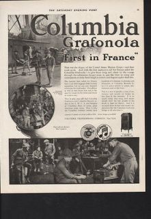   COLUMBIA GRAFONOLA PHONOGRAPH MARINES WORLD WAR I VINYL MILITARY AD