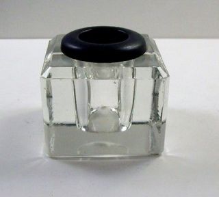 Vintage Antique Clear Glass Ink Well Inkwell Square Well w/ Black Drip 