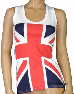 Womens New Cotton Vest Top Ladies Sizes 8 12 London Union Jack Flag 